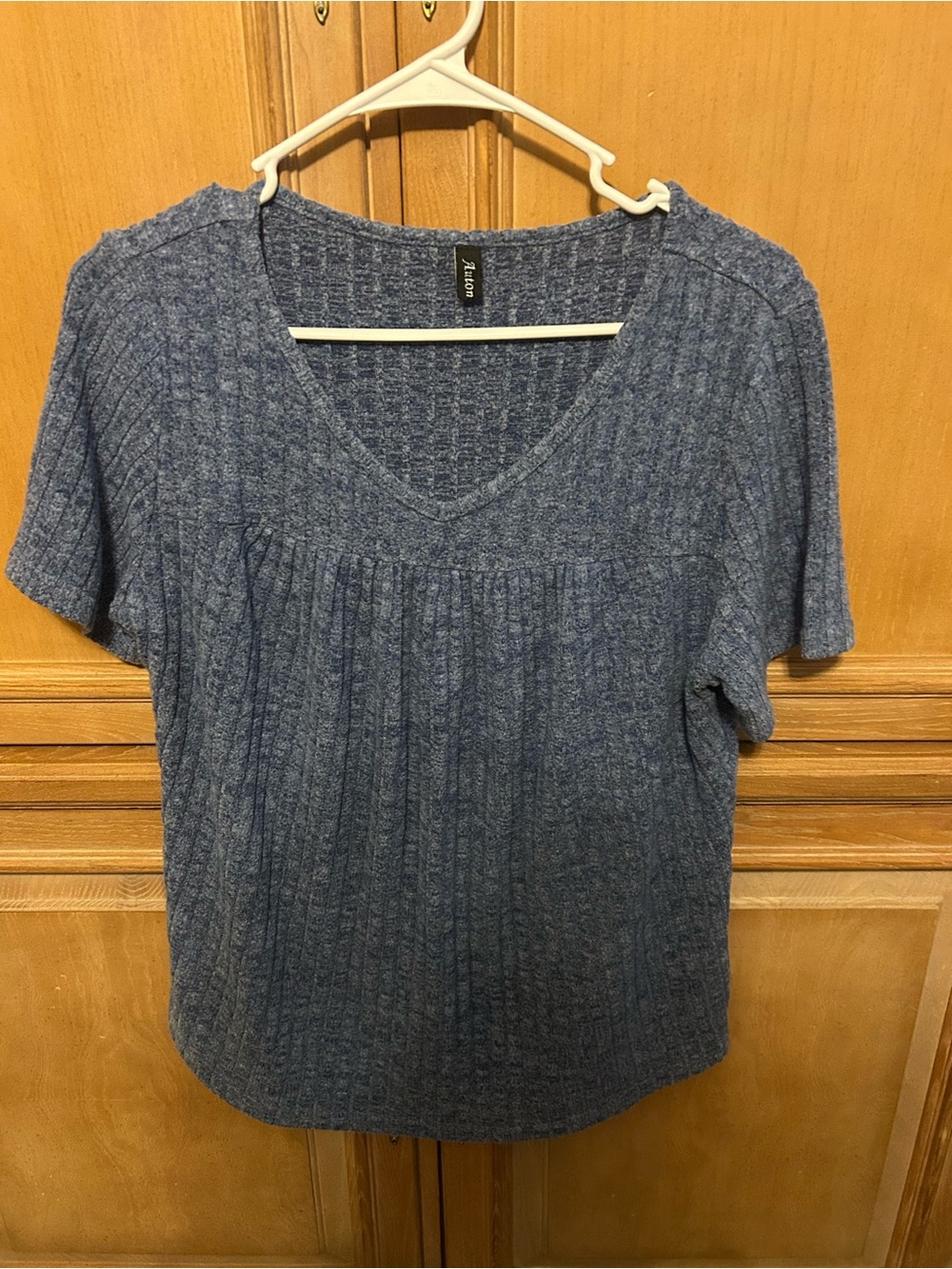 Alfani Blue Heathered V-Neck Short Sleeve Knit Top